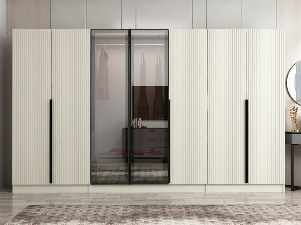 Nisa Plus 7 Kapaklı 2 Çekmece Dolap Kumtaşı Mebran Reflekte Cam