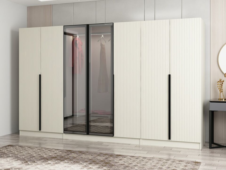 Nisa Plus 7 Kapaklı 2 Çekmece Dolap Kumtaşı Mebran Reflekte Cam