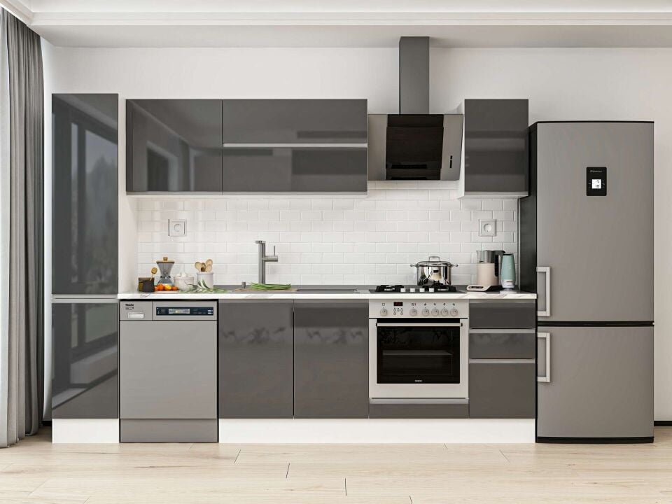Alvinka 280X210 Cm High Gloss Mutfak Dolabı Mb-E80B40S40-2 High Gloss | Antrasit - Mdf