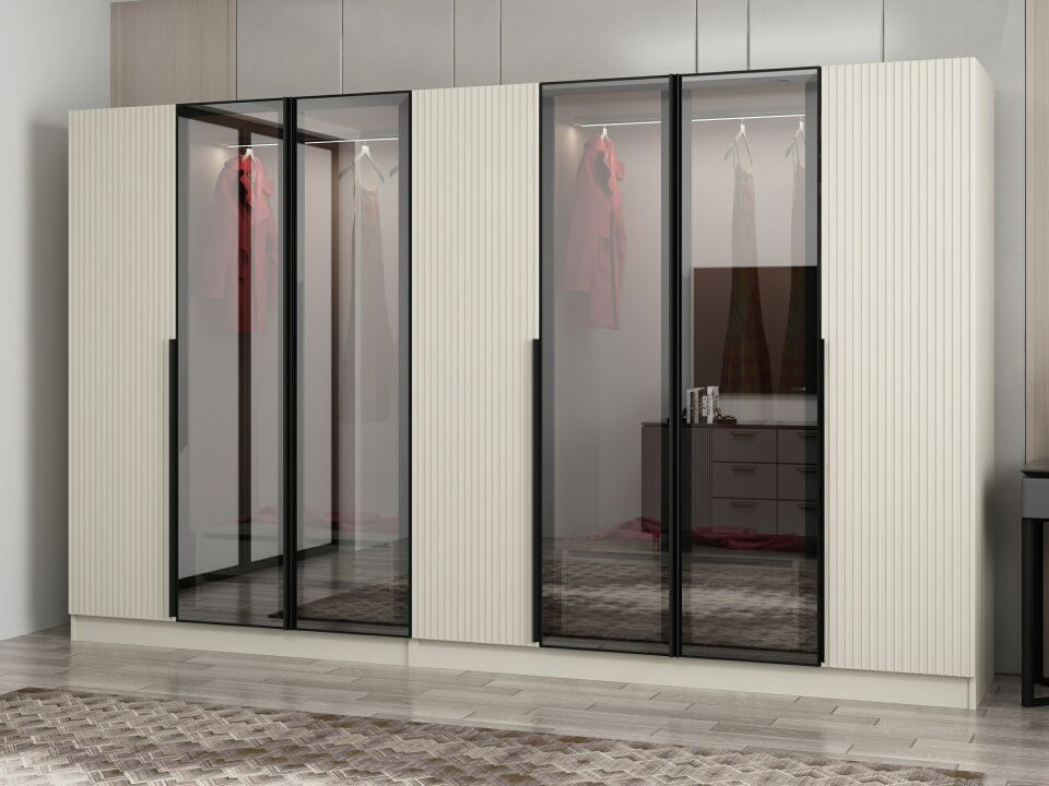 Nisa Plus 7 Kapaklı 4 Çekmece Dolap Kumtaşı Mebran Reflekte Cam