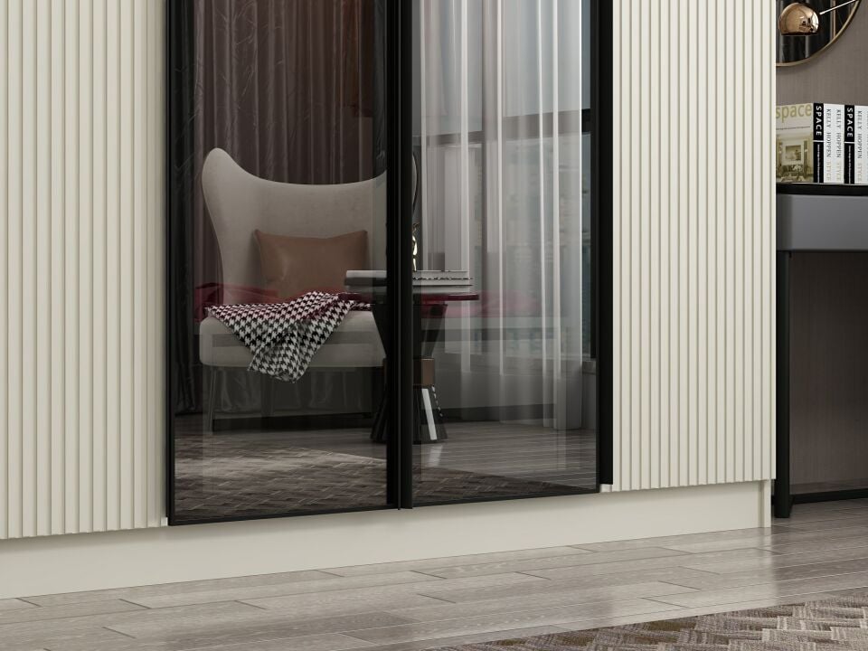 Nisa Plus 7 Kapaklı 4 Çekmece Dolap Kumtaşı Mebran Reflekte Cam