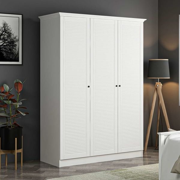 Kale 3 Kapaklı 2Ç Taçlı Dolap Beyaz Mebran Panjur Beyaz