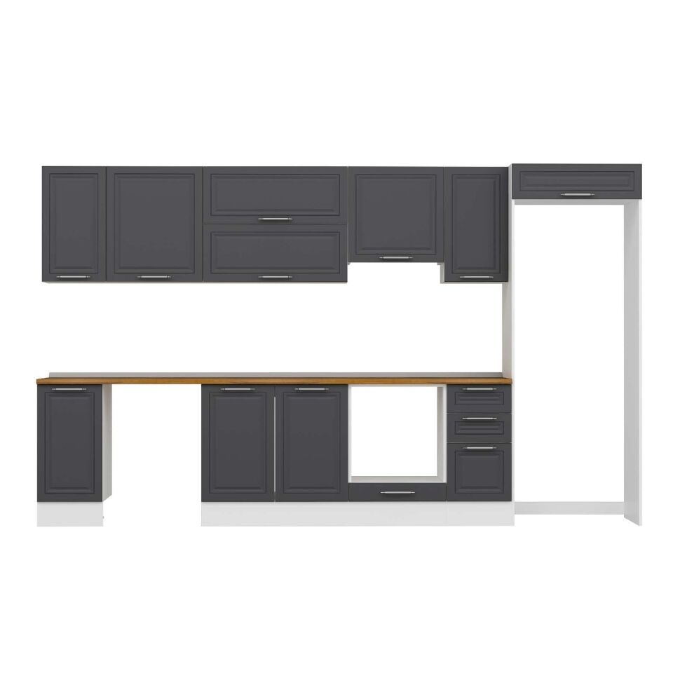 Alvinka 360X222 Cm Klasik Mebran Mutfak Dolabı Mb-E80S40S40-1 Mebran | Antrasit - Mdf