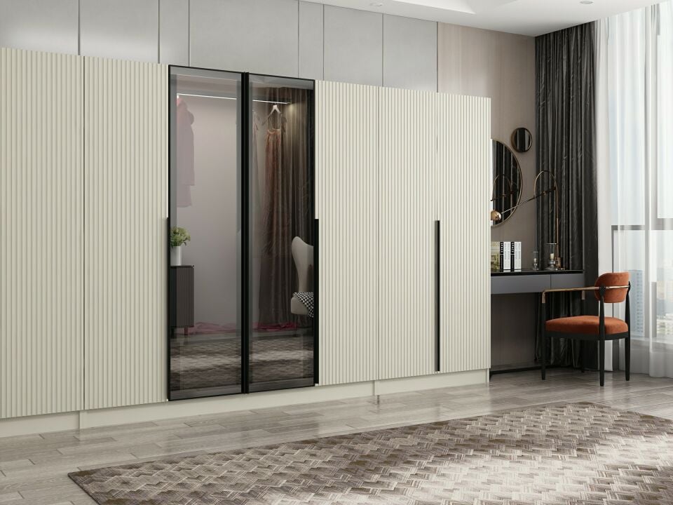 Nisa Plus 8 Kapaklı 2 Çekmece Dolap Kumtaşı Mebran Reflekte Cam