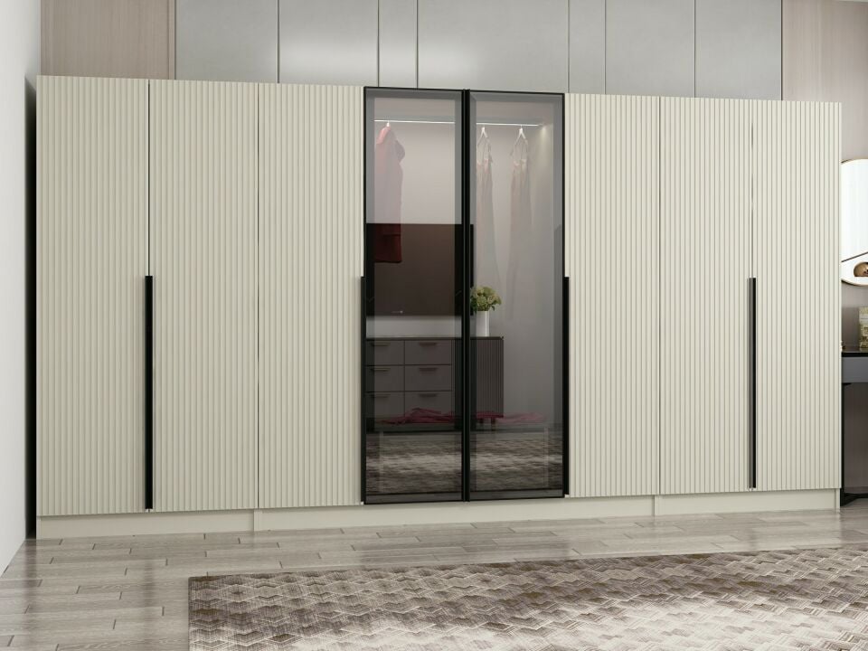 Nisa Plus 8 Kapaklı 2 Çekmece Dolap Kumtaşı Mebran Reflekte Cam