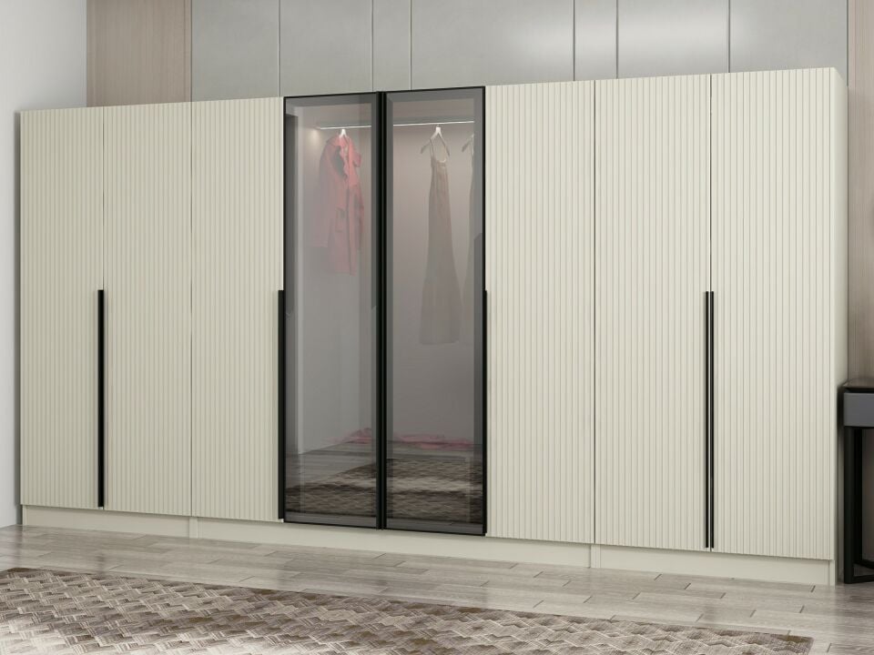 Nisa Plus 8 Kapaklı 2 Çekmece Dolap Kumtaşı Mebran Reflekte Cam