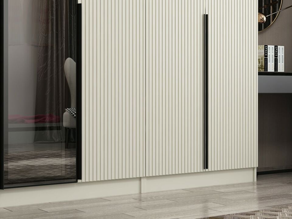 Nisa Plus 8 Kapaklı 2 Çekmece Dolap Kumtaşı Mebran Reflekte Cam