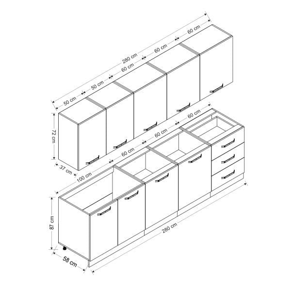Minar 280 Cm Mutfak Dolabı Beyaz Antrasit 280-A2-Alt Modül
