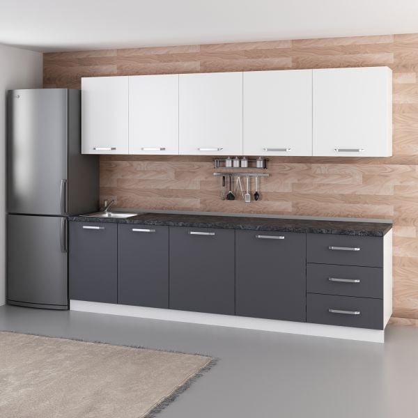 Minar 280 Cm Mutfak Dolabı Beyaz Antrasit 280-A2-Alt Modül