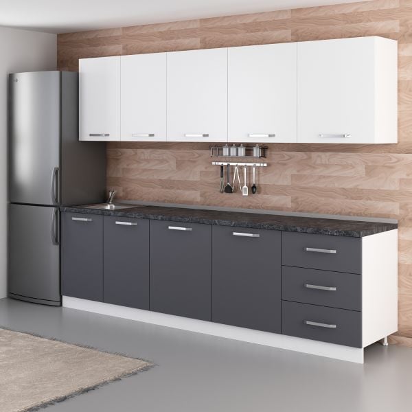 Minar 280 Cm Mutfak Dolabı Beyaz Antrasit 280-A2-Alt Modül