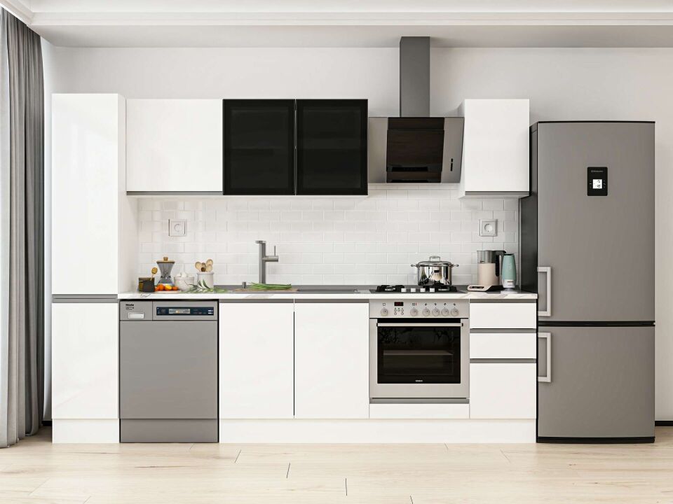 Alvinka 280X210 Cm High Gloss Mutfak Dolabı Mb-E80B40S40-3 High Gloss | Beyaz - Mdf