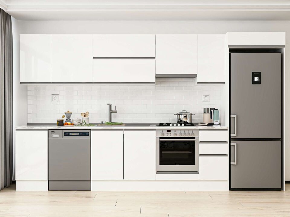 Alvinka 375X222 Cm High Gloss Mutfak Dolabı Mb-E90S45S40-1 High Gloss | Beyaz - Mdf