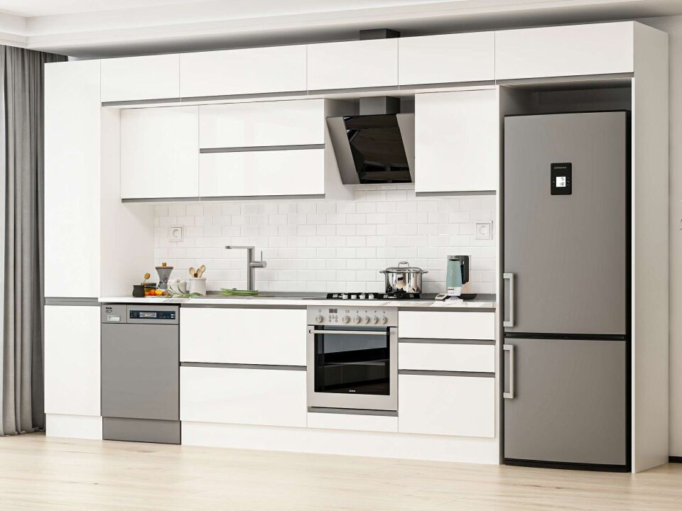 Alvinka 395X240 Cm High Gloss Mutfak Dolabı Mbb-E90B45S60-2 High Gloss | Beyaz - Mdf