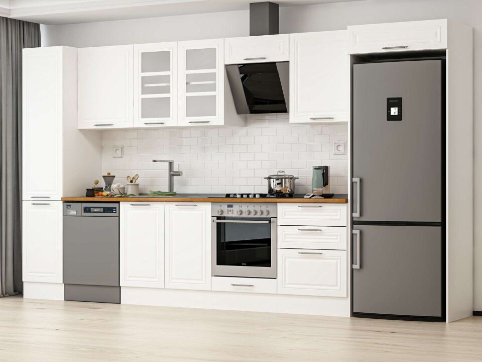 Alvinka 395X222 Cm Klasik Mebran Mutfak Dolabı Mbb-E90B45S60-3 Mebran | Beyaz - Mdf