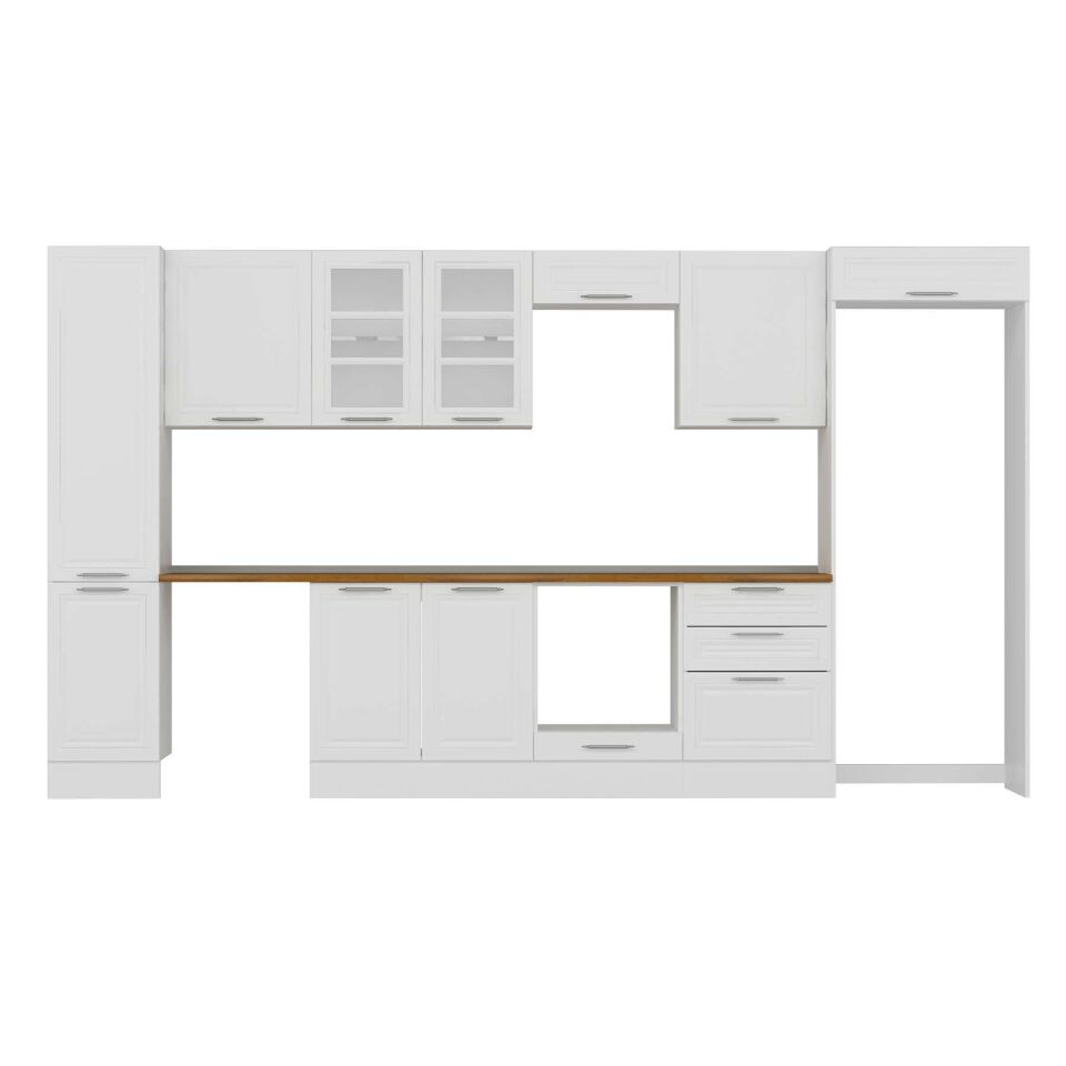 Alvinka 395X222 Cm Klasik Mebran Mutfak Dolabı Mbb-E90B45S60-3 Mebran | Beyaz - Mdf