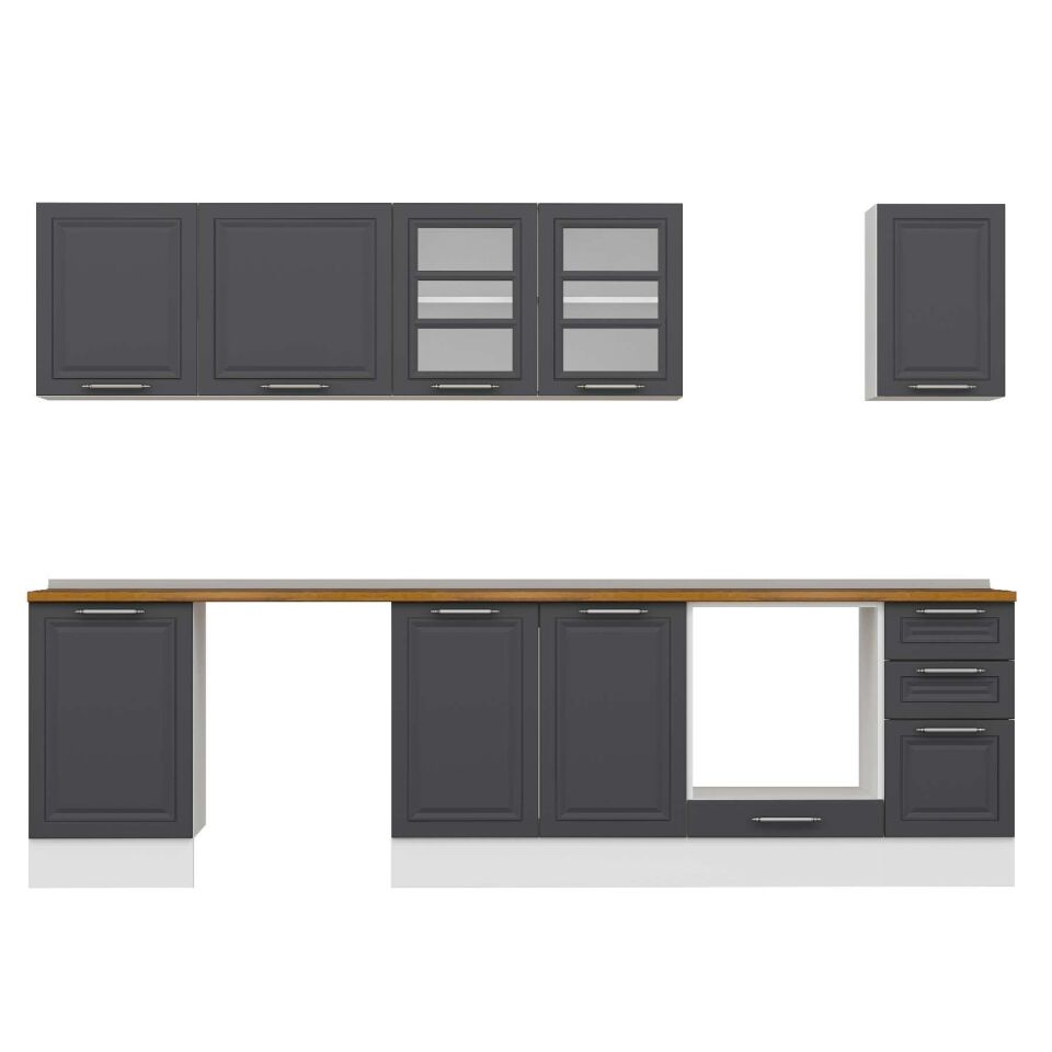 Alvinka 290X210 Cm Klasik Mebran Mutfak Dolabı M-E80S50S40-3 Mebran | Antrasit - Suntalam