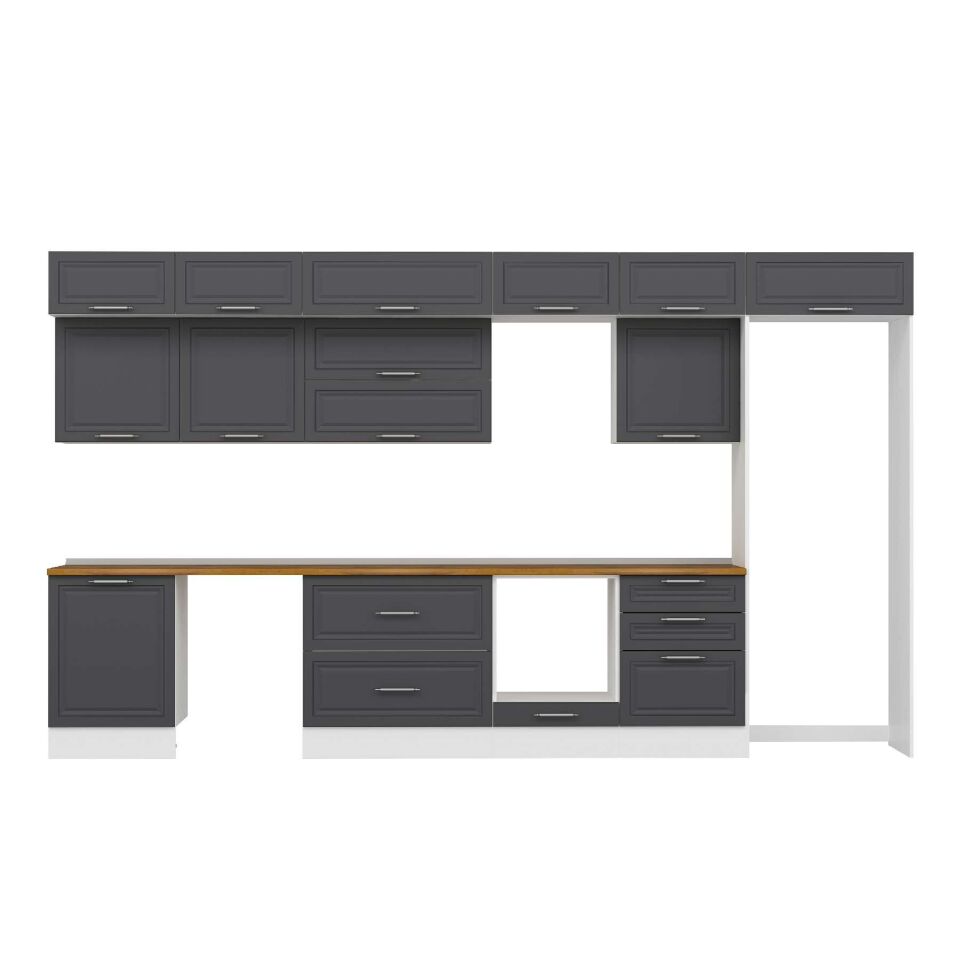 Alvinka 410X240 Cm Klasik Mebran Mutfak Dolabı Mb-E90S60S60-2 Mebran | Antrasit - Suntalam