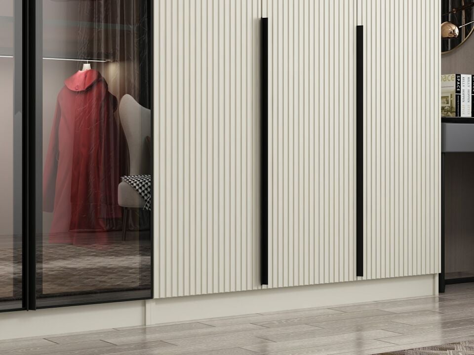 Nisa Plus 8 Kapaklı 4 Çekmece Dolap Kumtaşı Mebran Reflekte Cam