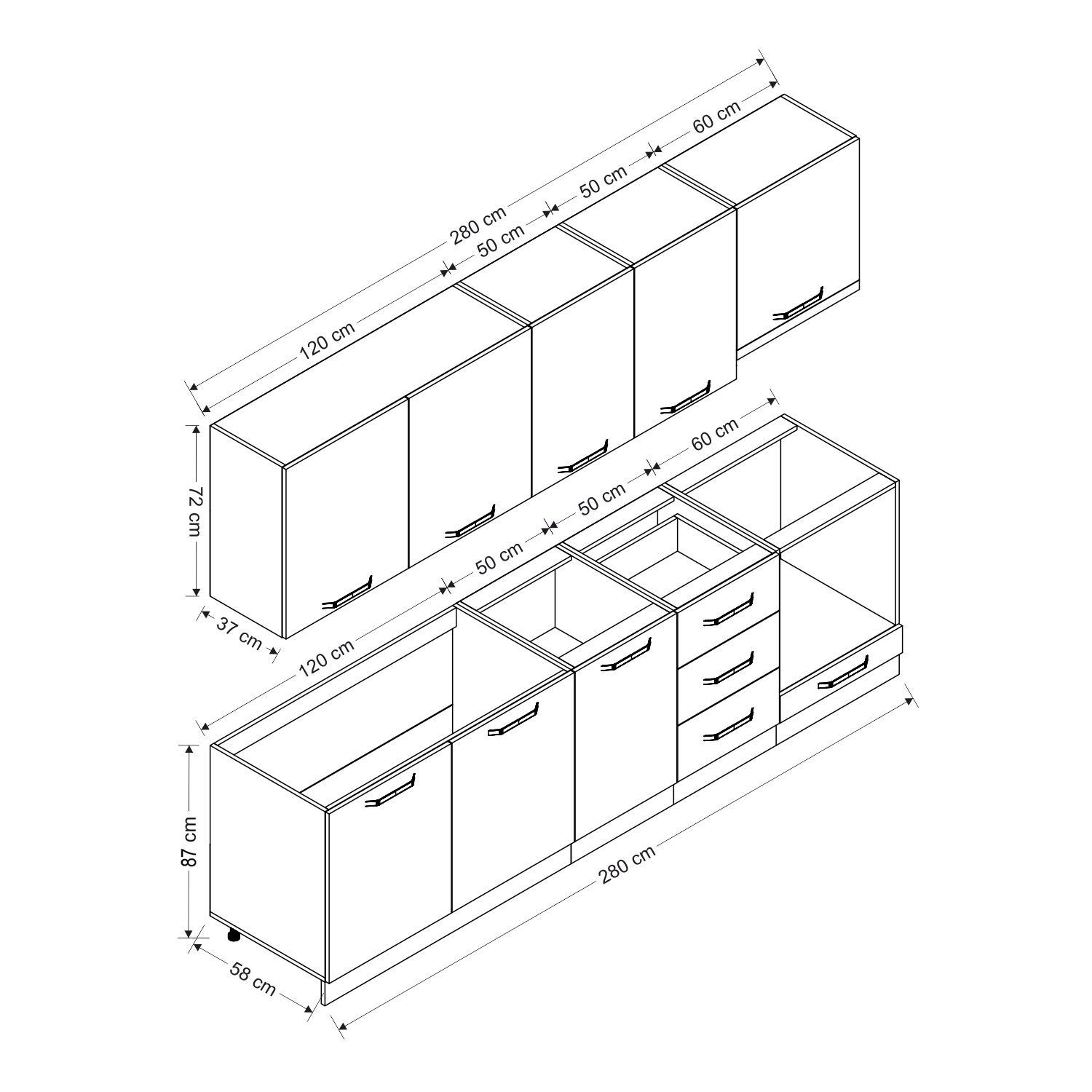 コアミー M 590サイズ Minar 280 Cm Mutfak Dolabı Beyaz 280-B5