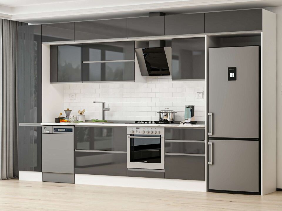 Alvinka 395X240 Cm High Gloss Mutfak Dolabı Mbb-E90B45S60-2 High Gloss | Antrasit - Suntalam