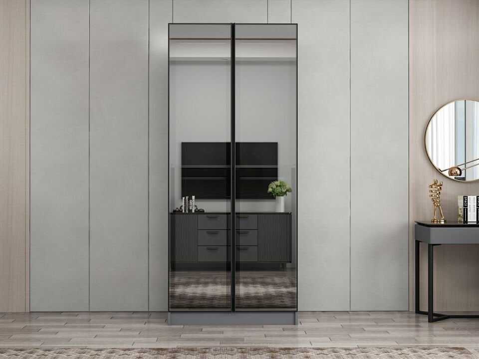 Nisa 2 Kapaklı Dolap Antrasit Reflekte Cam