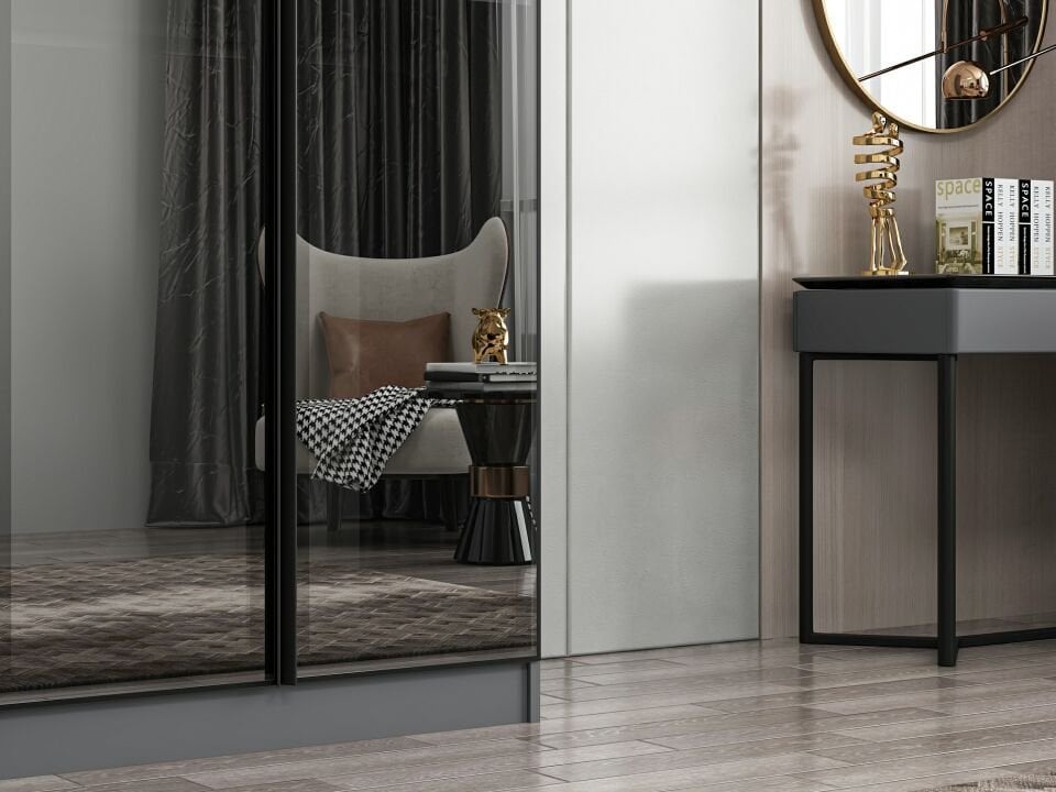 Nisa 2 Kapaklı Dolap Antrasit Reflekte Cam