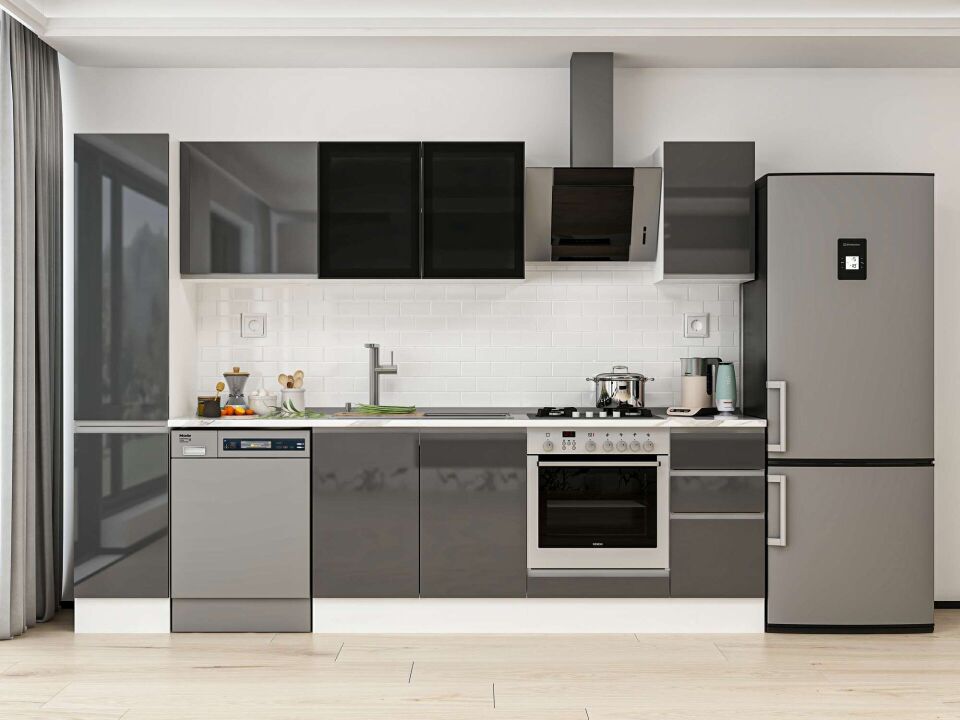 Alvinka 280X210 Cm High Gloss Mutfak Dolabı Mb-E80B40S40-3 High Gloss | Antrasit - Mdf