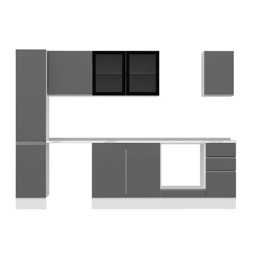 Alvinka 280X210 Cm High Gloss Mutfak Dolabı Mb-E80B40S40-3 High Gloss | Antrasit - Mdf