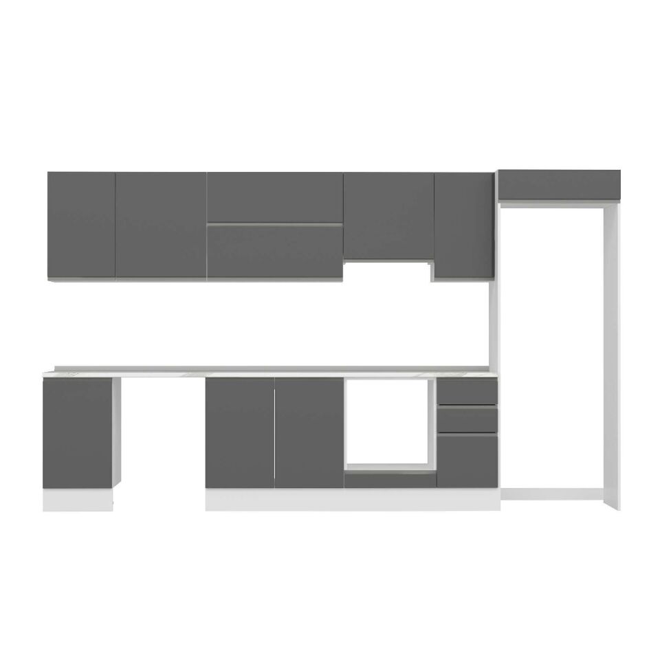 Alvinka 375X222 Cm High Gloss Mutfak Dolabı Mb-E90S45S40-1 High Gloss | Antrasit - Mdf