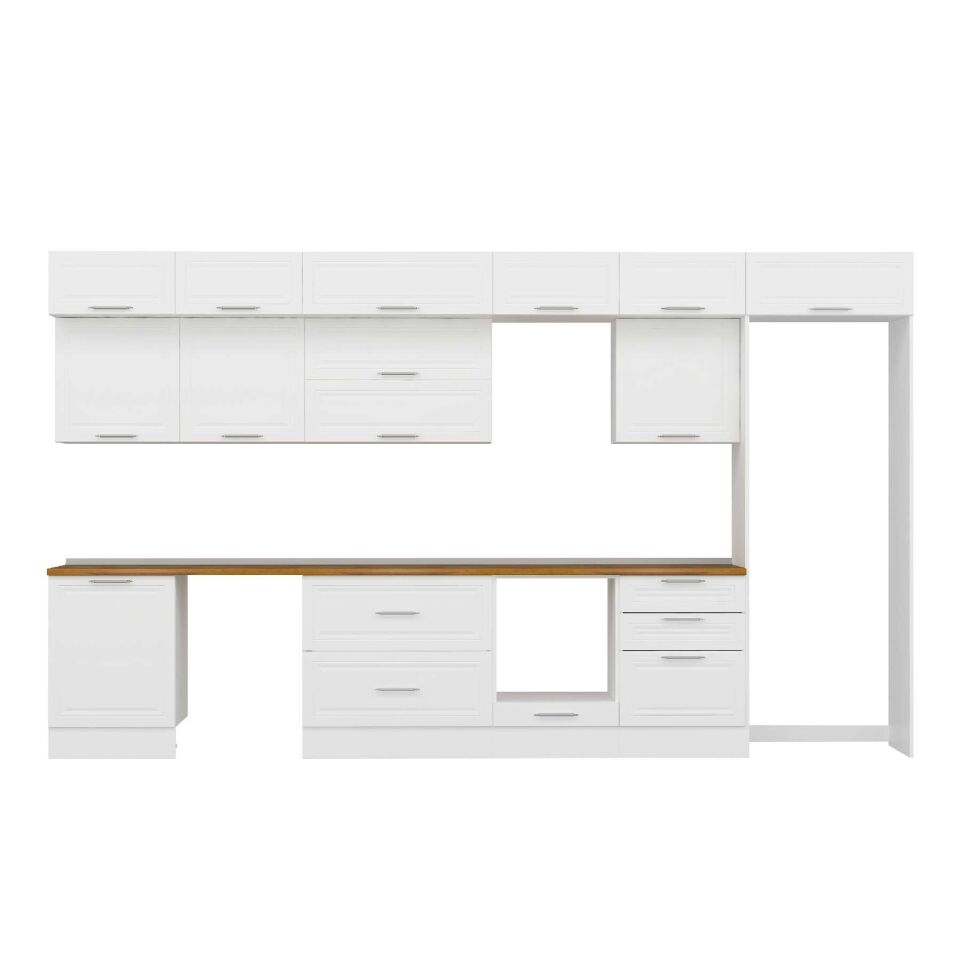 Alvinka 410X240 Cm Klasik Mebran Mutfak Dolabı Mb-E90S60S60-2 Mebran | Beyaz - Mdf