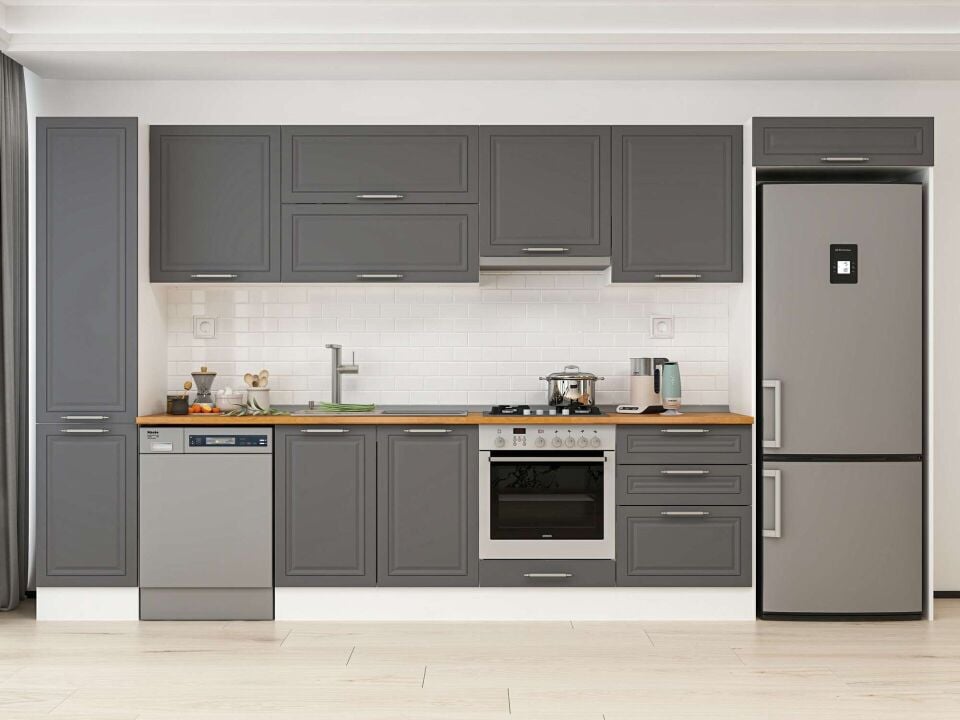 Alvinka 385X222 Cm Klasik Mebran Mutfak Dolabı Beyaz Beyaz Mbb-E80B45S60-1