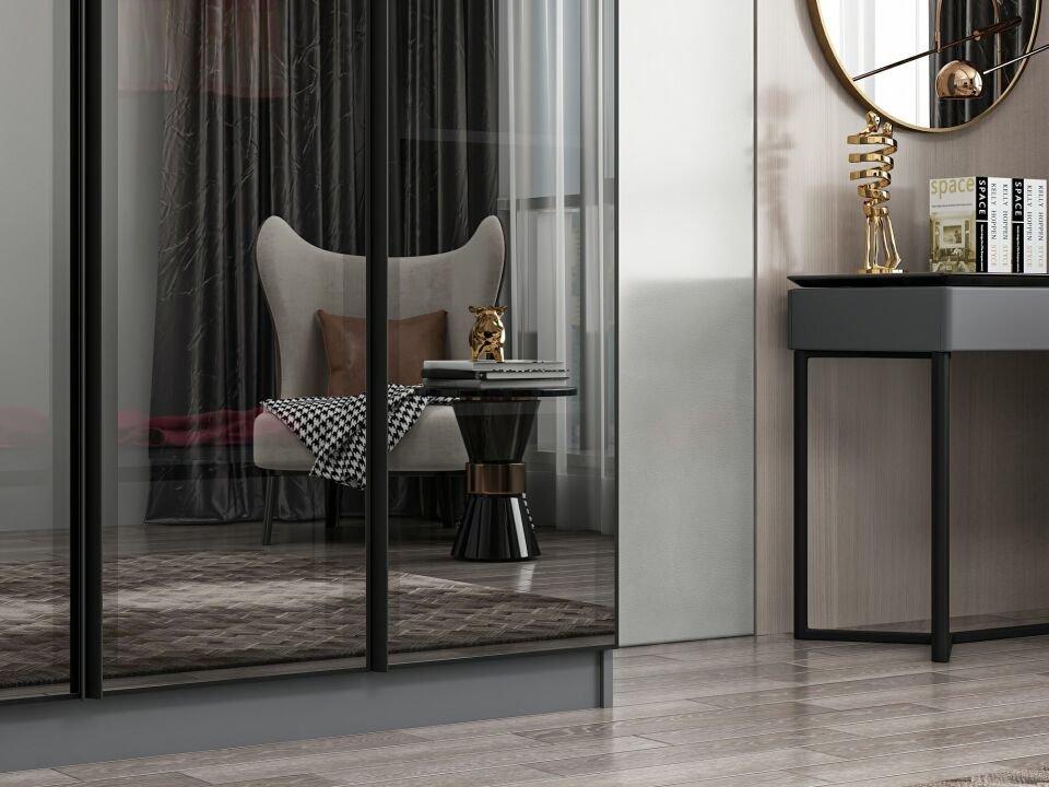 Nisa 3 Kapaklı 2 Çekmece Dolap Antrasit Reflekte Cam