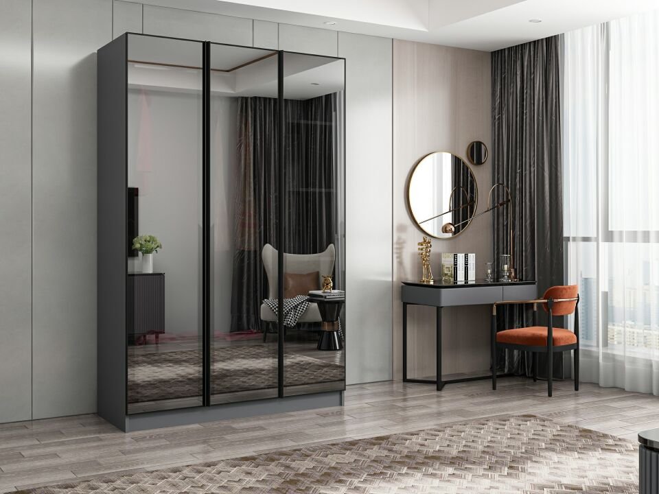 Nisa 3 Kapaklı 2 Çekmece Dolap Antrasit Reflekte Cam