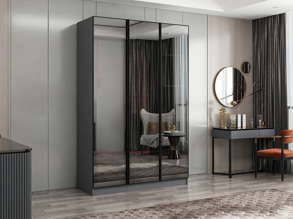 Nisa 3 Kapaklı 2 Çekmece Dolap Antrasit Reflekte Cam