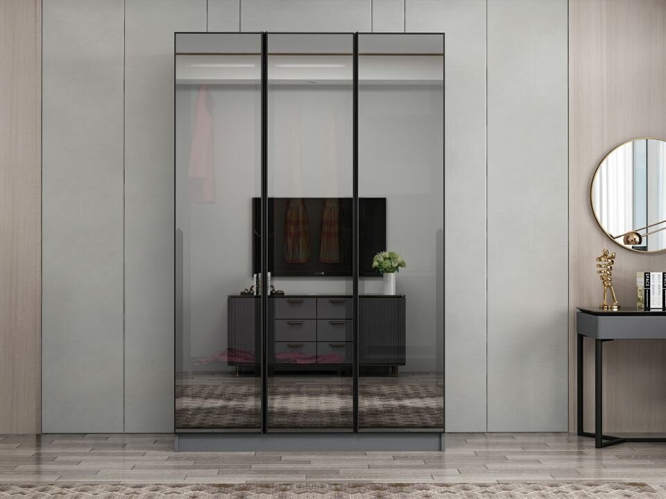 Nisa 3 Kapaklı 2 Çekmece Dolap Antrasit Reflekte Cam