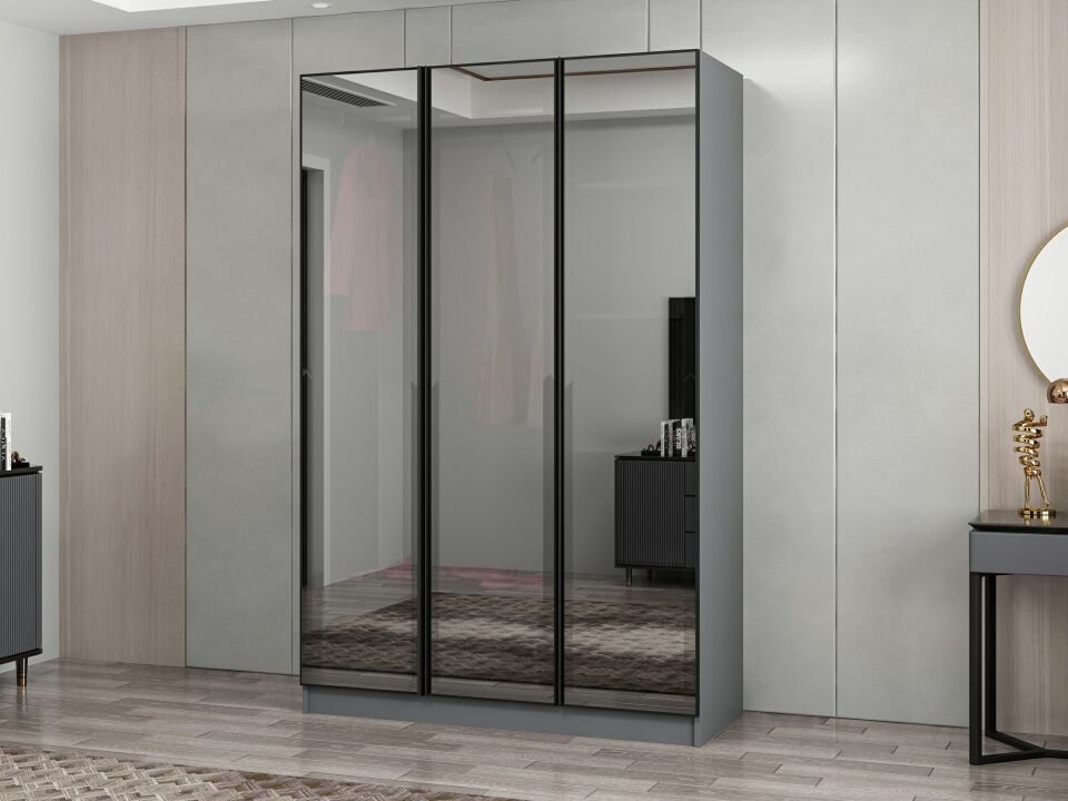 Nisa 3 Kapaklı 2 Çekmece Dolap Antrasit Reflekte Cam