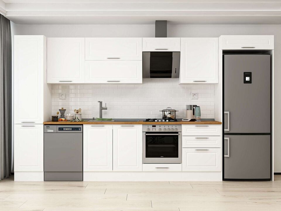 Alvinka 385X222 Cm Klasik Mebran Mutfak Dolabı Beyaz Beyaz Mbb-E80B45S60-2