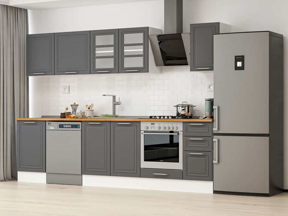 Alvinka 290X210 Cm Klasik Mebran Mutfak Dolabı M-E80S50S40-3 Mebran | Antrasit - Mdf