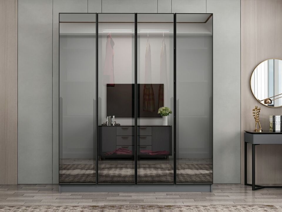 Nisa 4 Kapaklı 2 Çekmece Dolap Antrasit Reflekte Cam