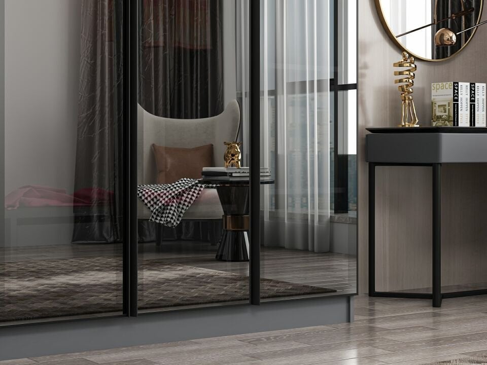 Nisa 4 Kapaklı 2 Çekmece Dolap Antrasit Reflekte Cam