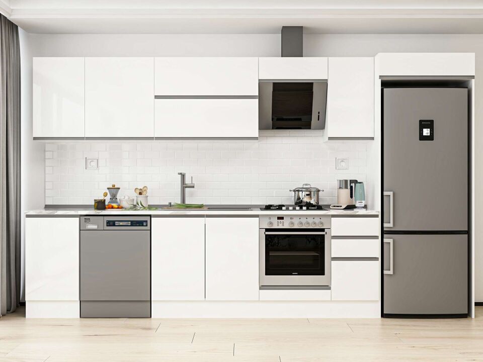 Alvinka 375X222 Cm High Gloss Mutfak Dolabı Mb-E90S45S40-2 High Gloss | Beyaz - Mdf