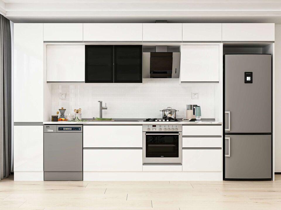 Alvinka 395X240 Cm High Gloss Mutfak Dolabı Mbb-E90B45S60-3 High Gloss | Beyaz - Mdf