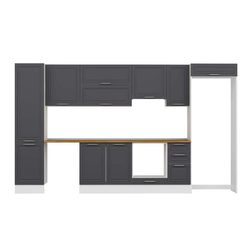 Alvinka 380X222 Cm Klasik Mebran Mutfak Dolabı Mbb-E90B50S40-1 Mebran | Antrasit - Suntalam