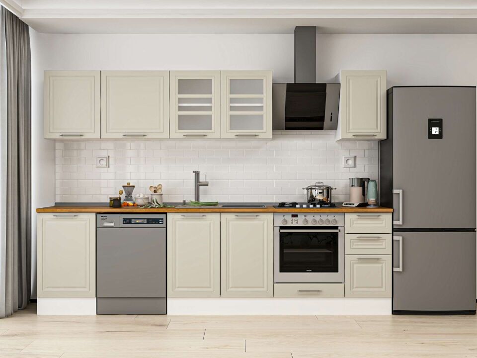 Alvinka 290X210 Cm Klasik Mebran Mutfak Dolabı M-E80S50S40-3 Mebran | Kumtaşı - Mdf