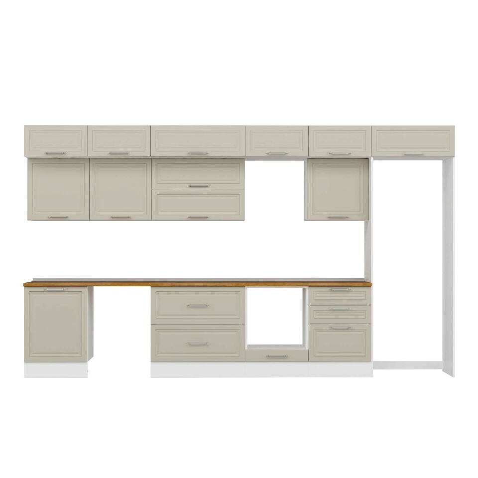 Alvinka 410X240 Cm Klasik Mebran Mutfak Dolabı Mb-E90S60S60-2 Mebran | Kumtaşı - Mdf