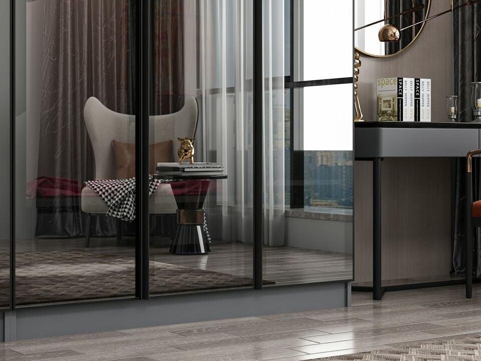 Nisa 5 Kapaklı 2 Çekmece Dolap Antrasit Reflekte Cam