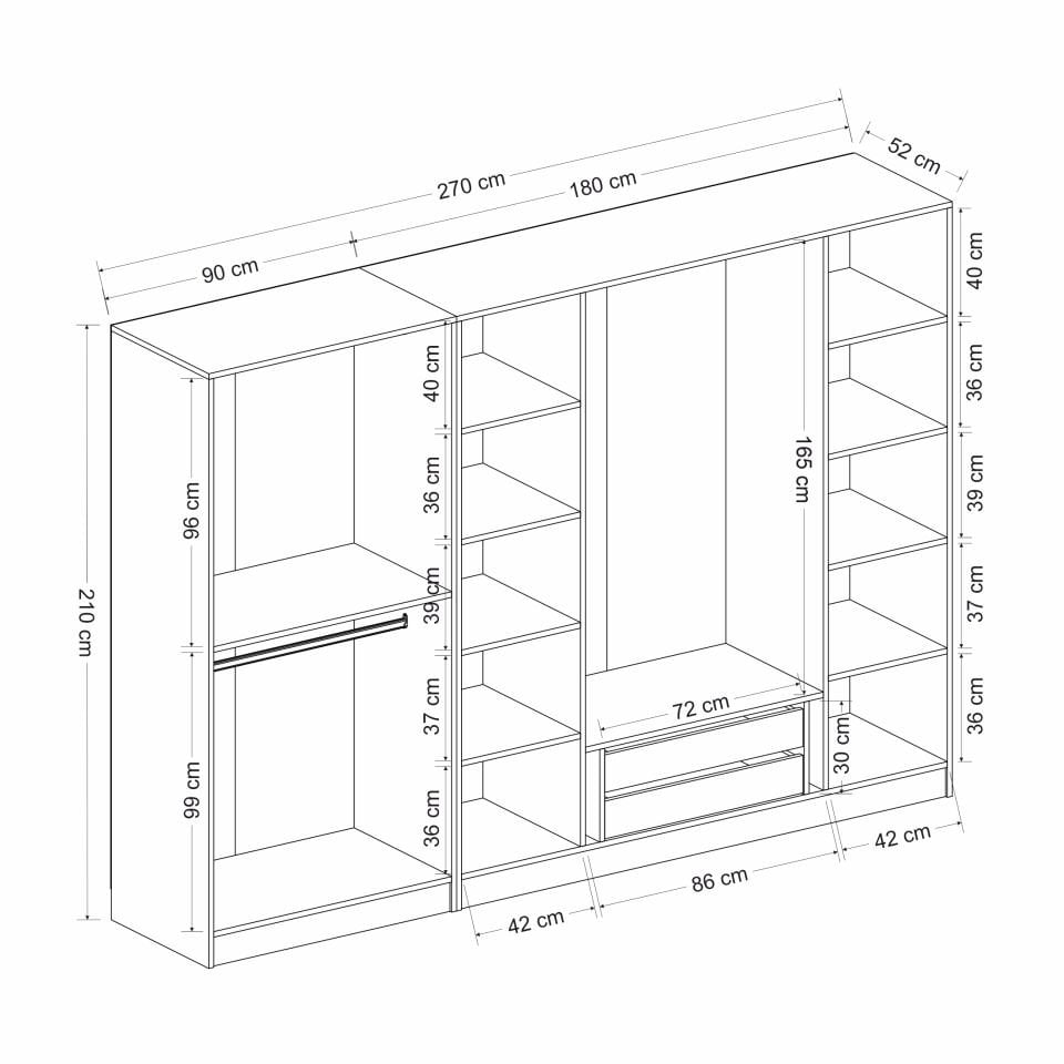 Nisa 6 Kapaklı 2 Çekmece Dolap Antrasit Reflekte Cam