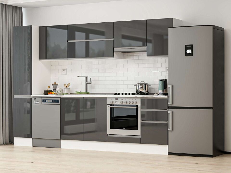 Alvinka 285X210 Cm High Gloss Mutfak Dolabı Mb-E80B40S45-1 High Gloss | Antrasit - Suntalam