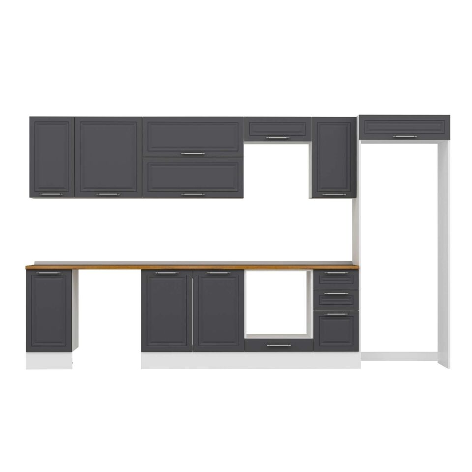 Alvinka 360X222 Cm Klasik Mebran Mutfak Dolabı Mb-E80S40S40-2 Mebran | Antrasit - Mdf