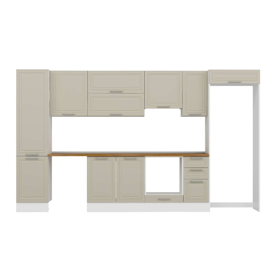 Alvinka 380X222 Cm Klasik Mebran Mutfak Dolabı Mbb-E90B50S40-1 Mebran | Kumtaşı - Suntalam